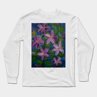 beautiful flowers growing on a fence painted with acrylic and metallic paint Long Sleeve T-Shirt